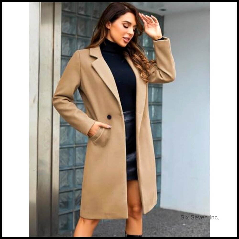 Wool Blend Notch Lapel Double Breasted Trench Coat - Picture 5 of 7